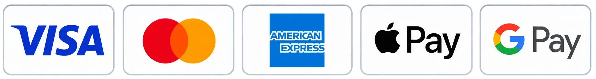 Visa, Mastercard, American Express, Apple Pay och Google Pay