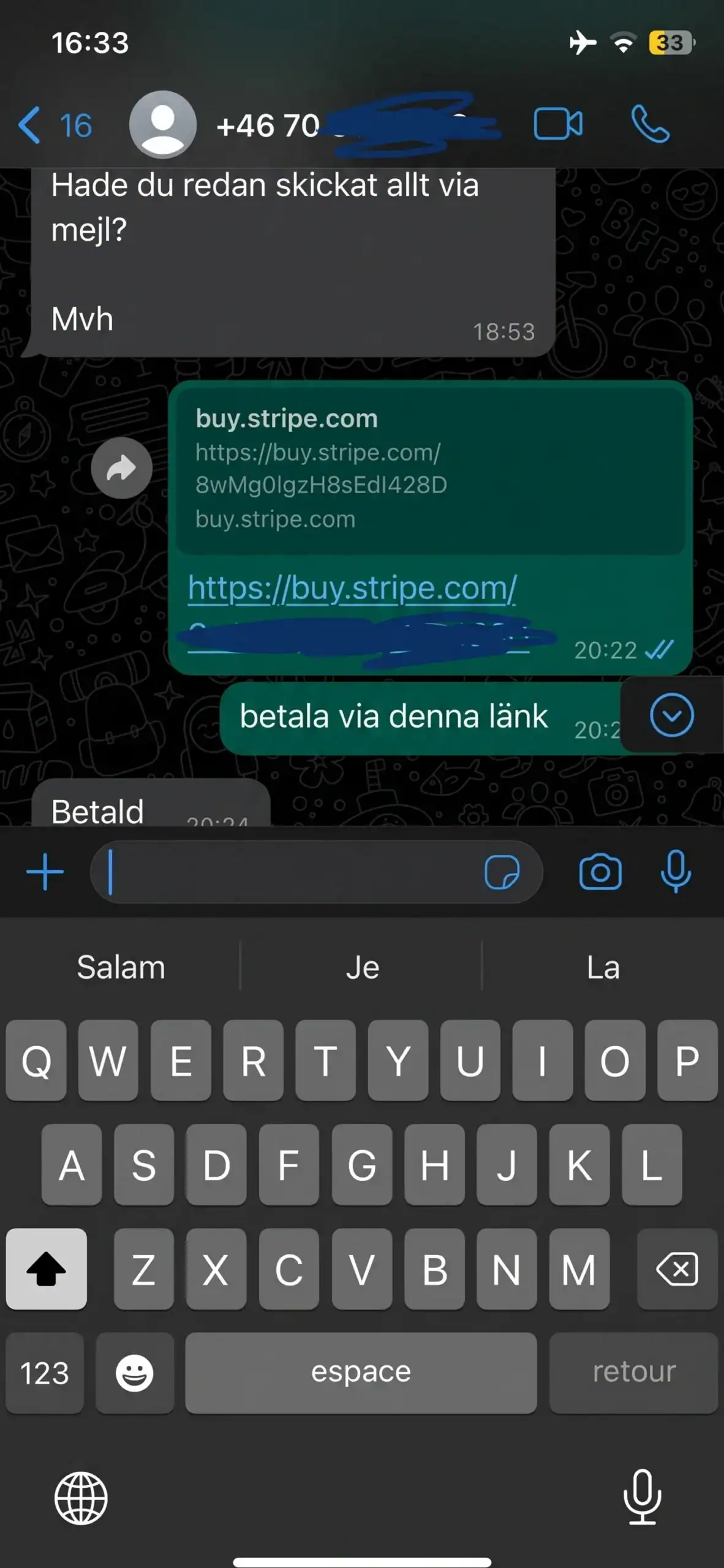 Nordic IPTV-kund betalar via säker betalningslänk och bekräftar Betald